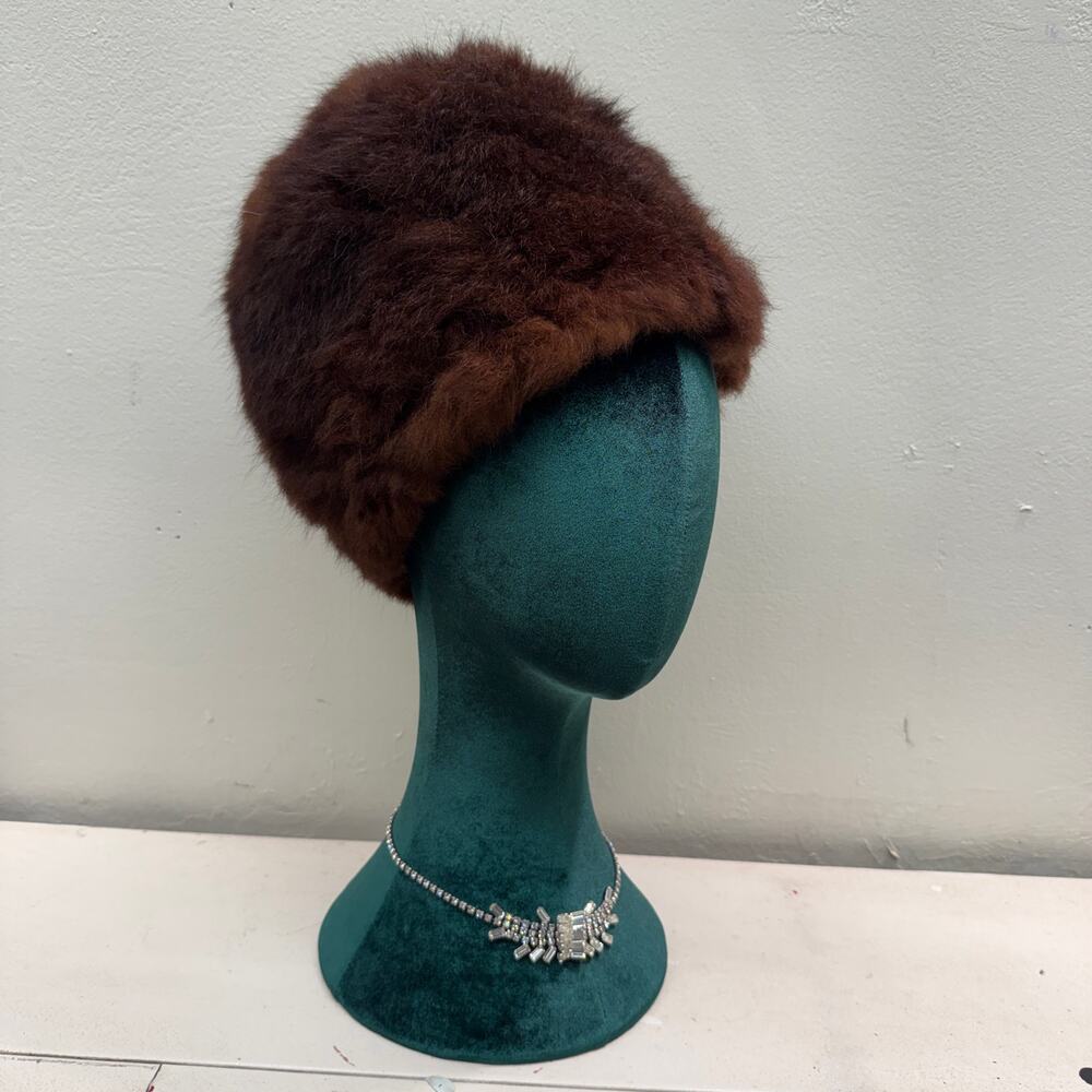 Vintage 1960s Brown Fur Hat (Feels Faux) Winter Warmth Cozy Cossack